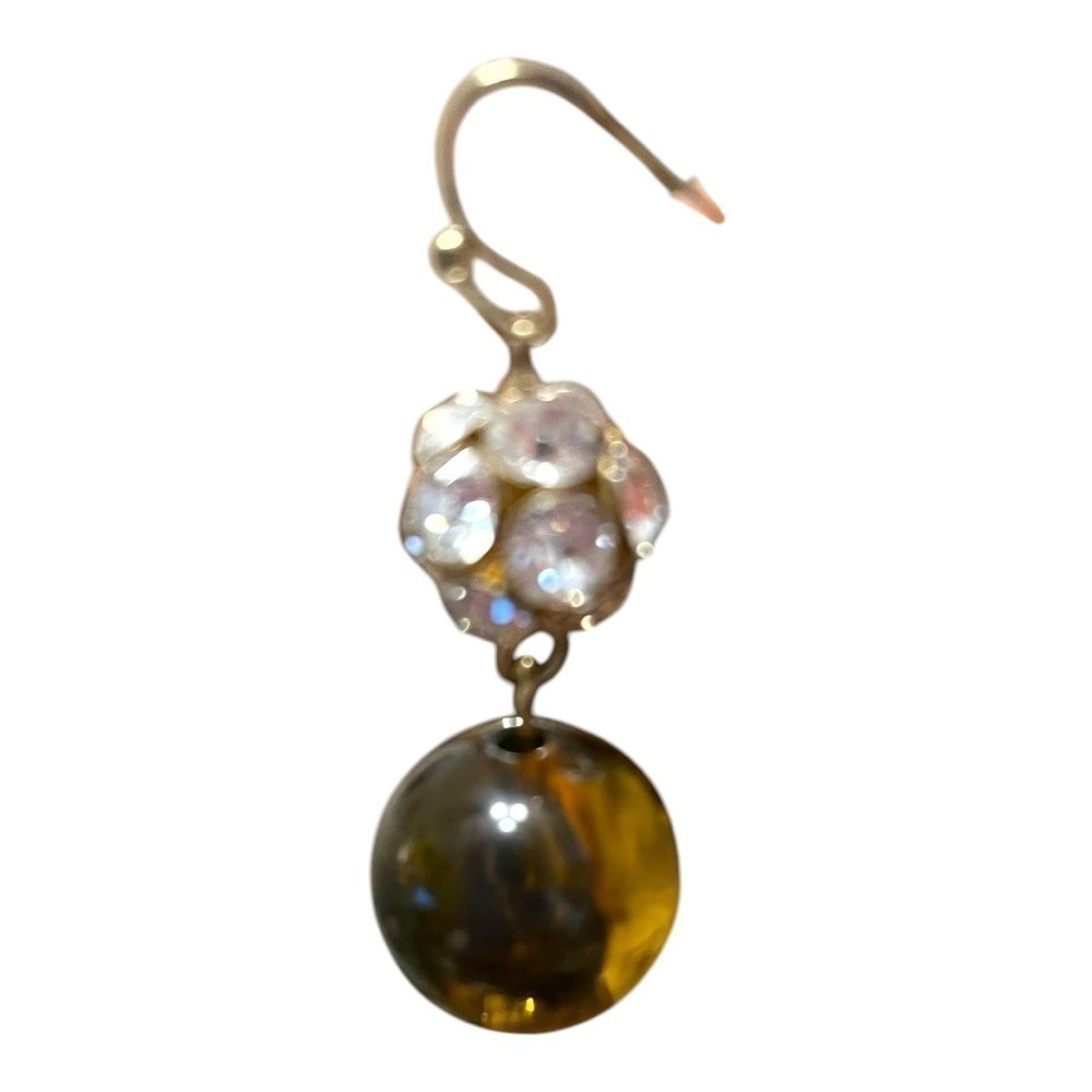 Amber colored lucite necklace,with rhinestones, matching pierced dangle earrings - Picture 3 of 8